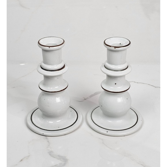Dansk Other - Dansk International Designs Pair Ceramic Candlesticks White Brown Trim Japan
